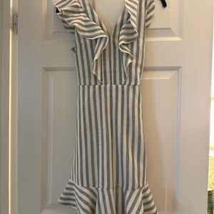She + Sky Gray and White Striped Mini Dress